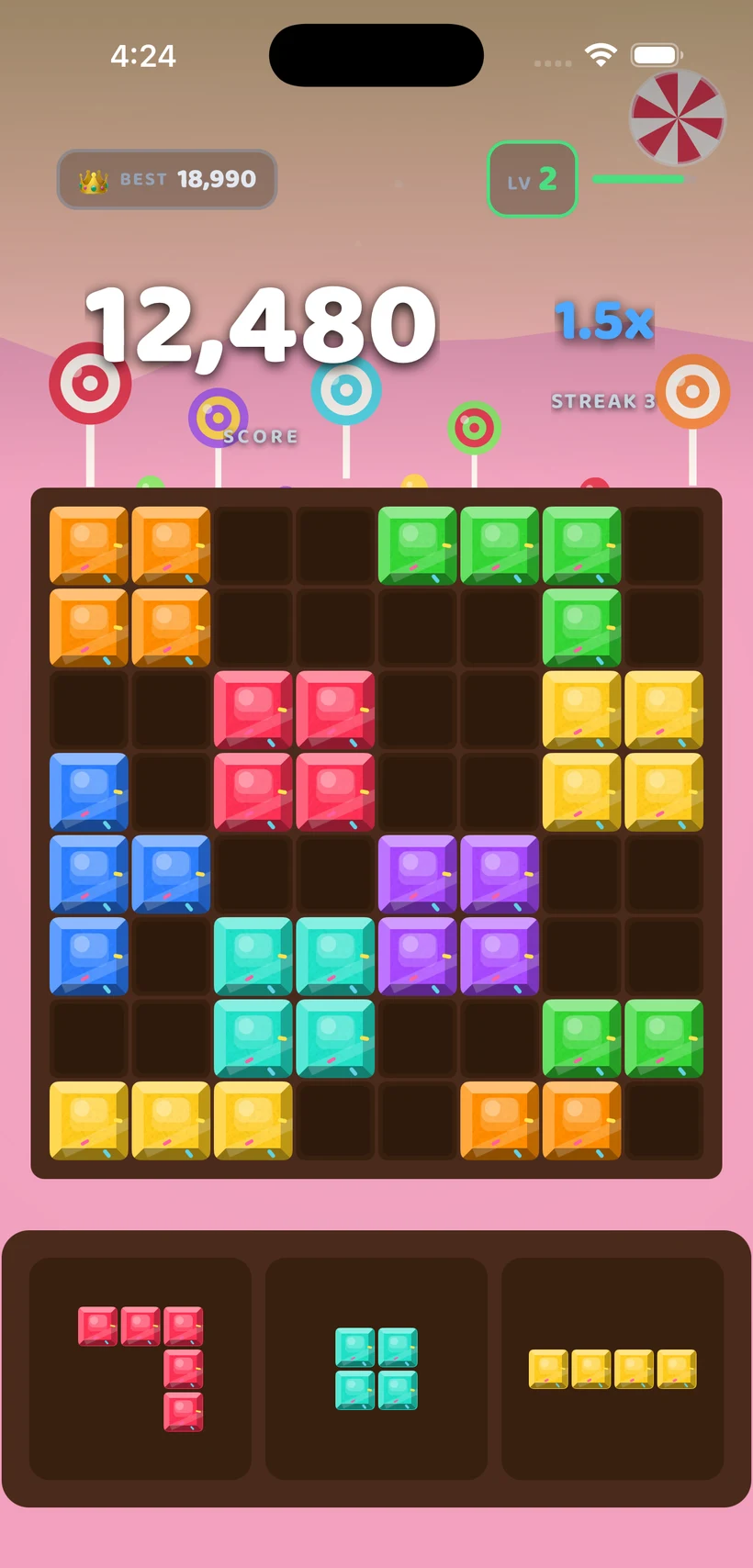 Block Bolt gameplay in the Candyland theme