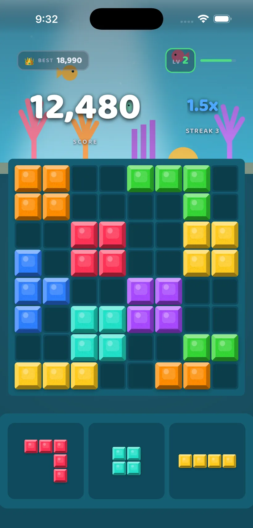 Block Bolt gameplay in the Coral Reef theme