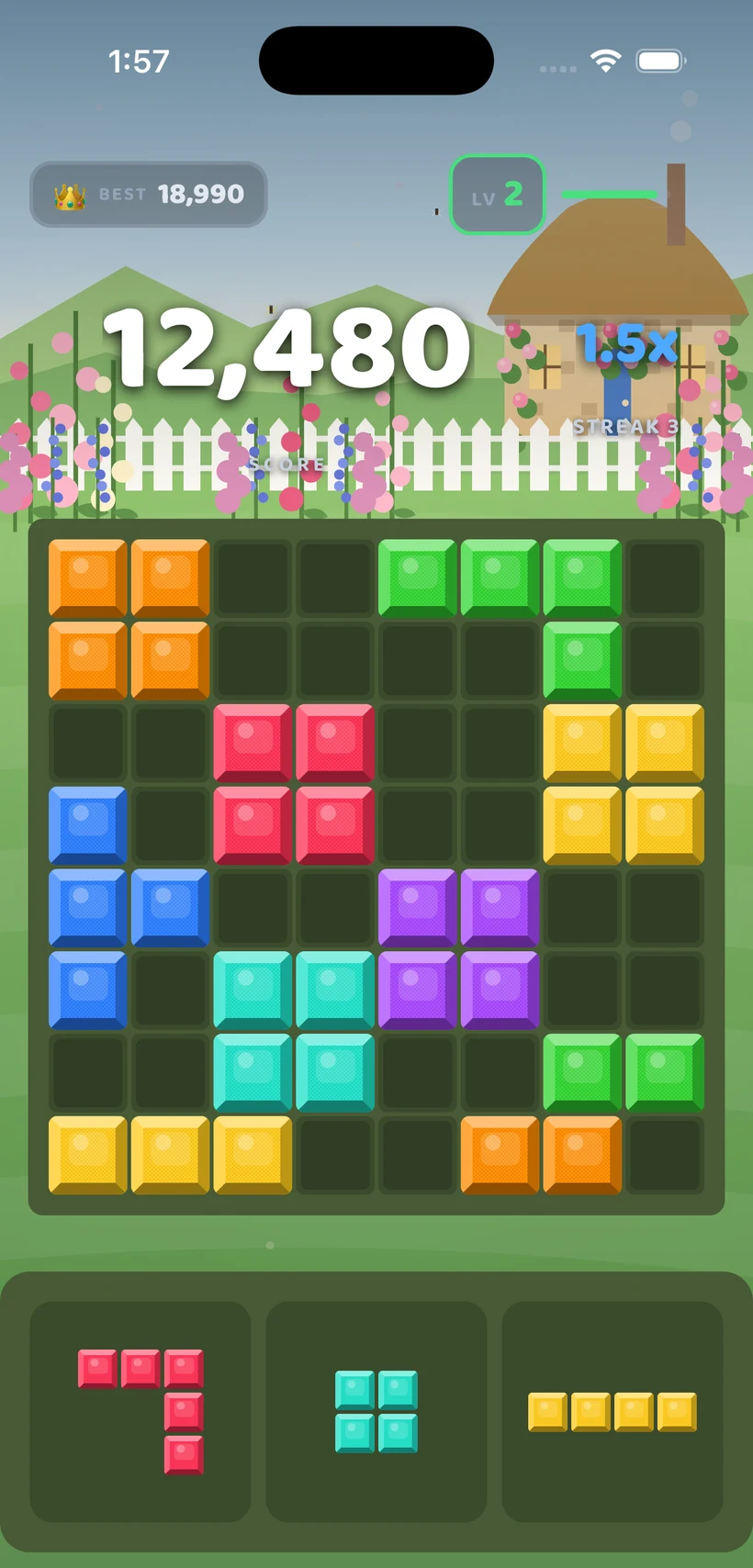 Block Bolt gameplay in the Cottage Garden theme