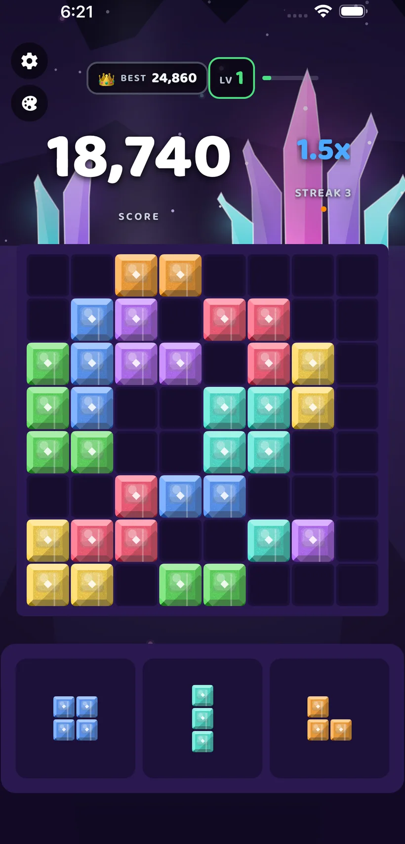 Block Bolt gameplay in the Crystal Cavern theme