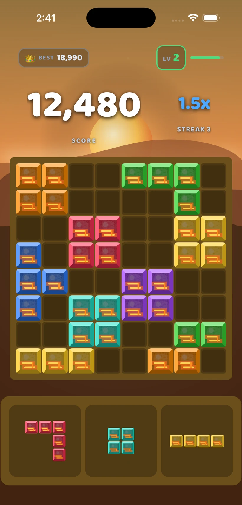Block Bolt gameplay in the Desert Mirage theme