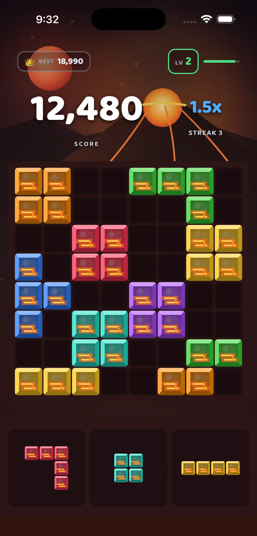 Block Bolt gameplay in the Ember Peak theme