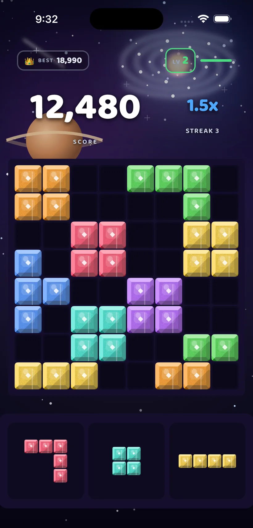 Block Bolt gameplay in the Galaxy theme