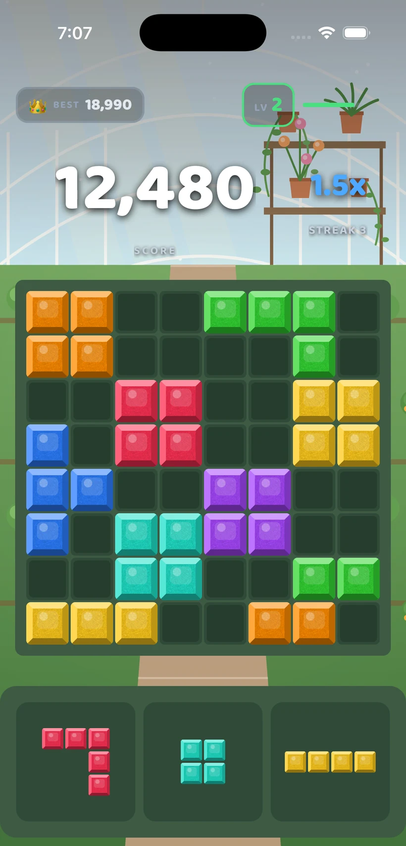 Block Bolt gameplay in the Greenhouse theme