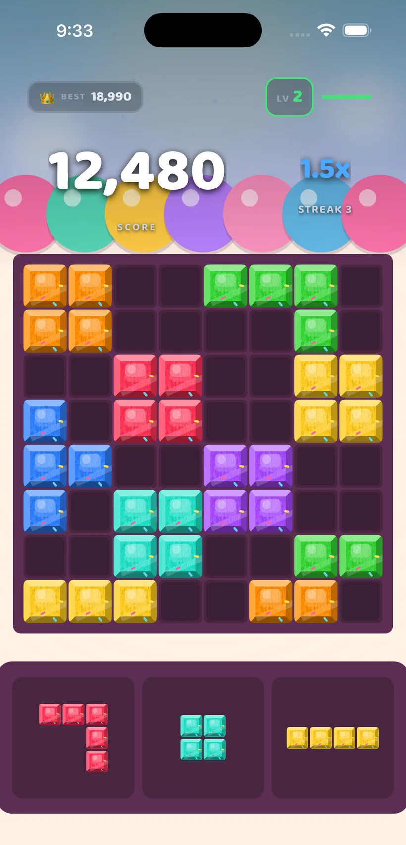 Block Bolt gameplay in the Ice Cream Land theme