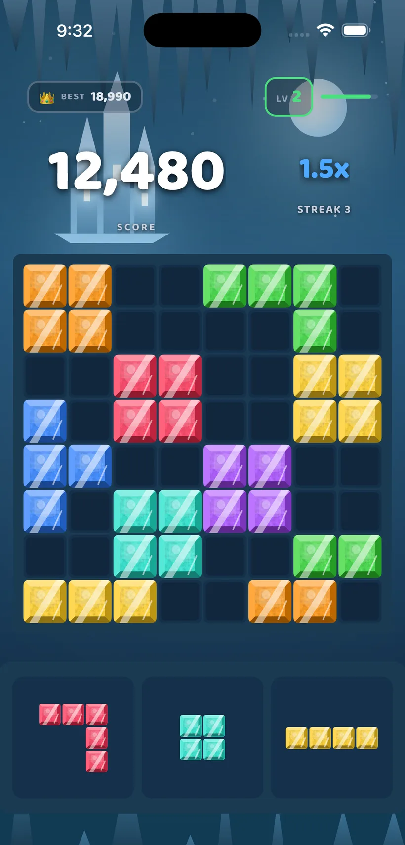 Block Bolt gameplay in the Ice Palace theme