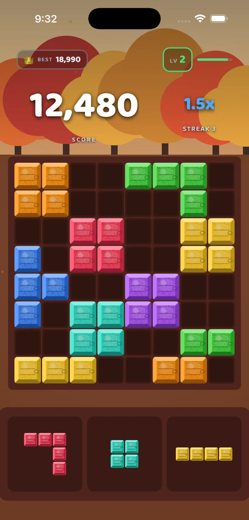 Block Bolt gameplay in the Maple Woods theme