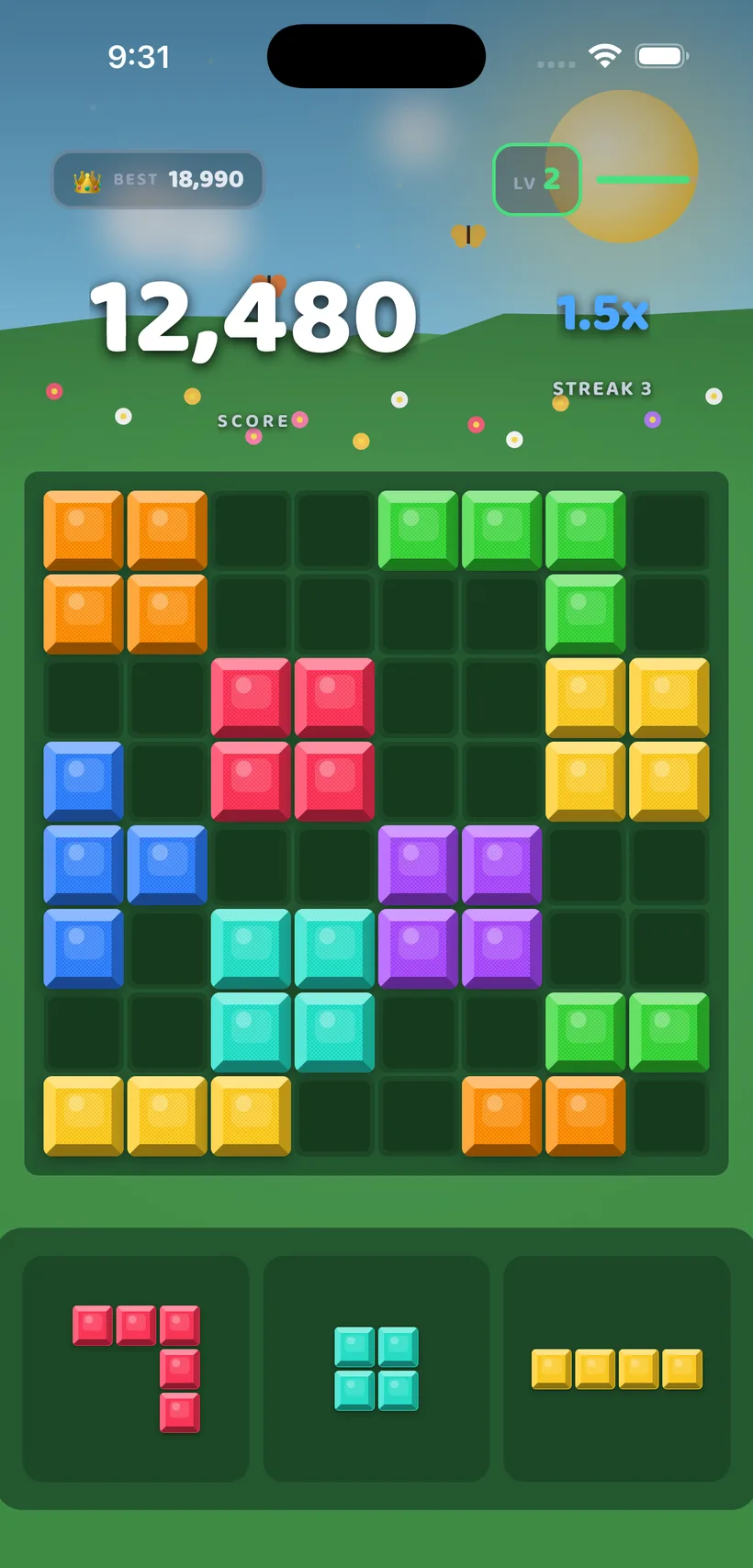 Block Bolt gameplay in the Meadow theme