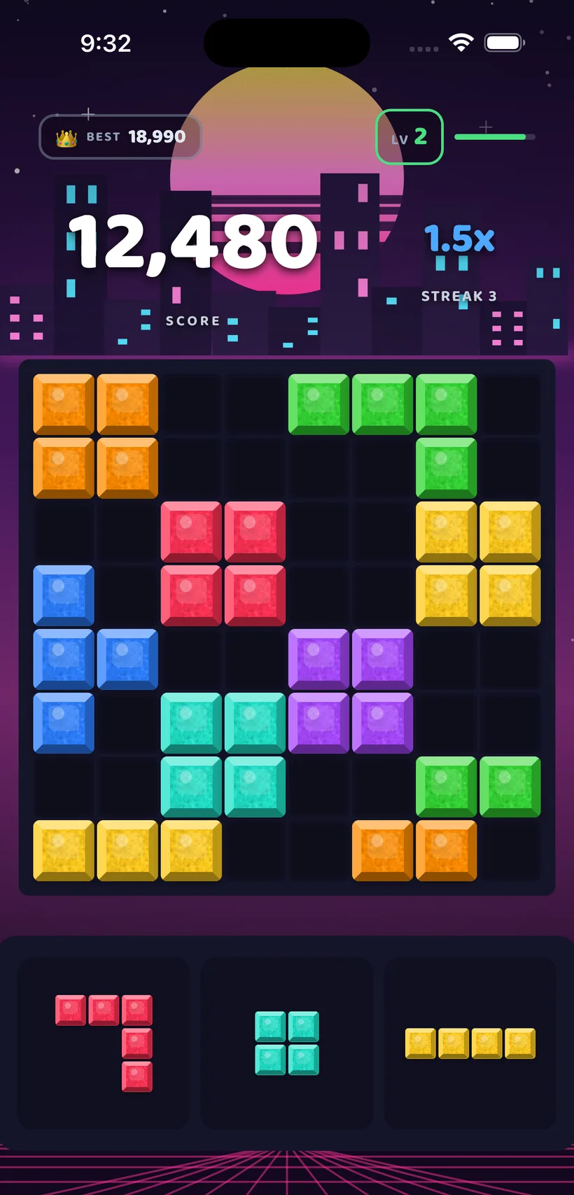 Block Bolt gameplay in the Neon theme