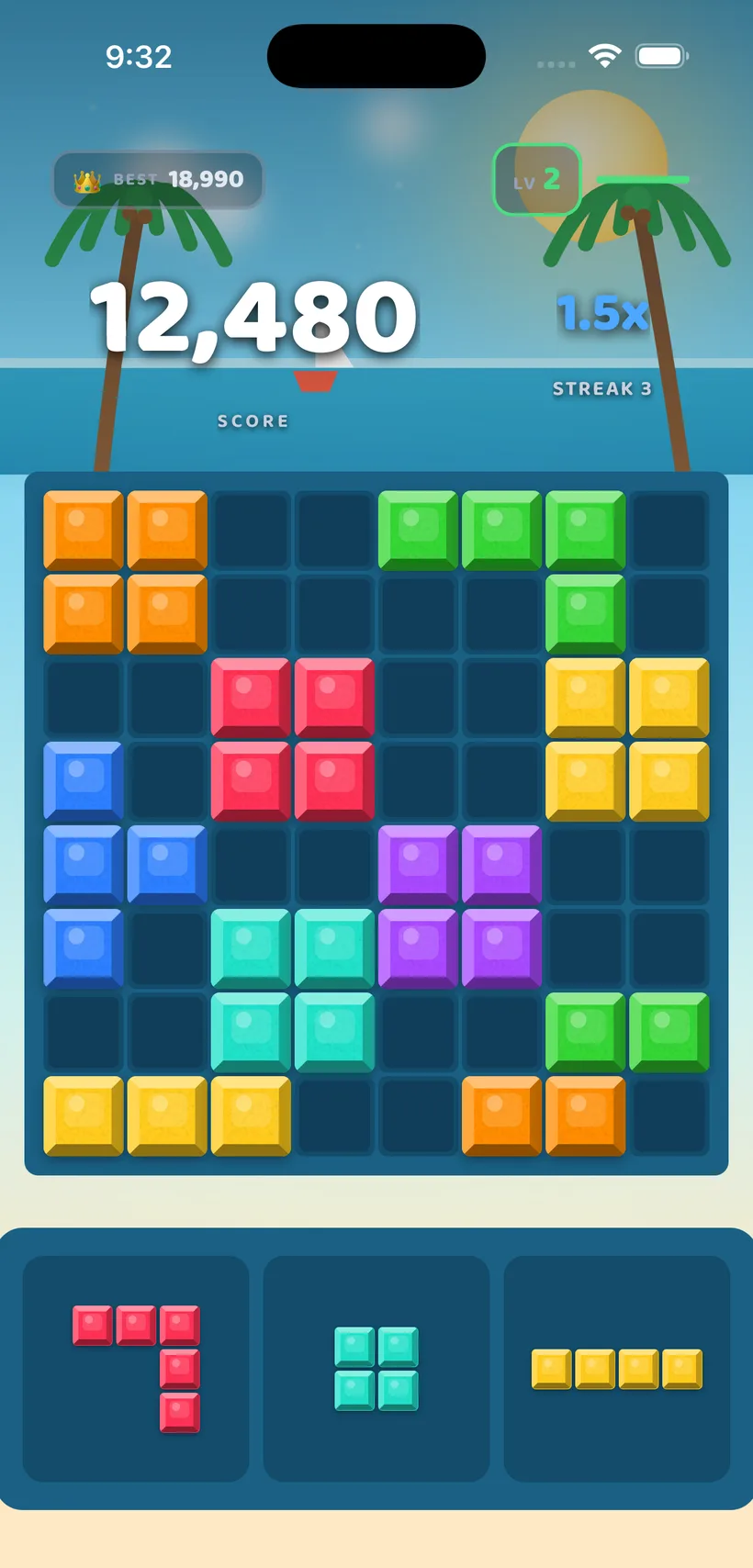 Block Bolt gameplay in the Paradise Beach theme