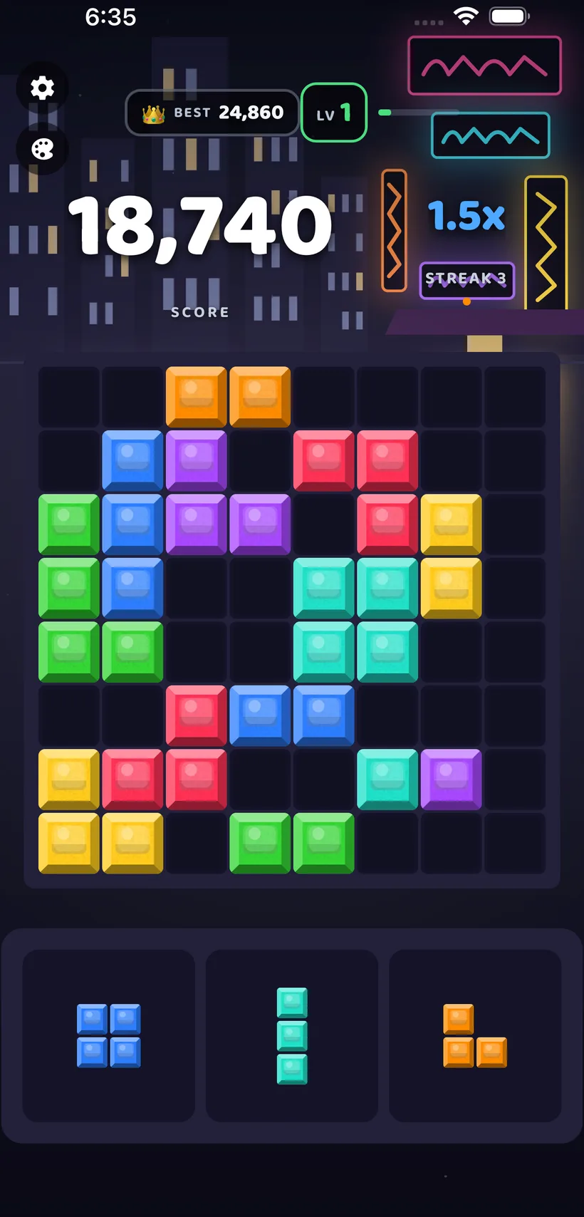 Block Bolt gameplay in the Rain City theme