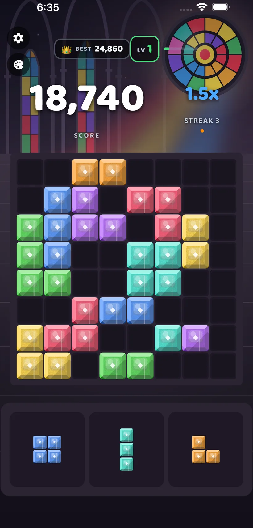 Block Bolt gameplay in the Stained Glass theme