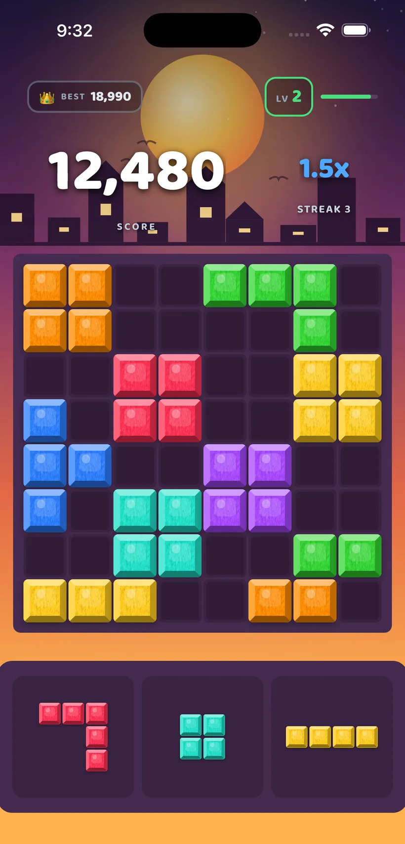 Block Bolt gameplay in the Sunset theme