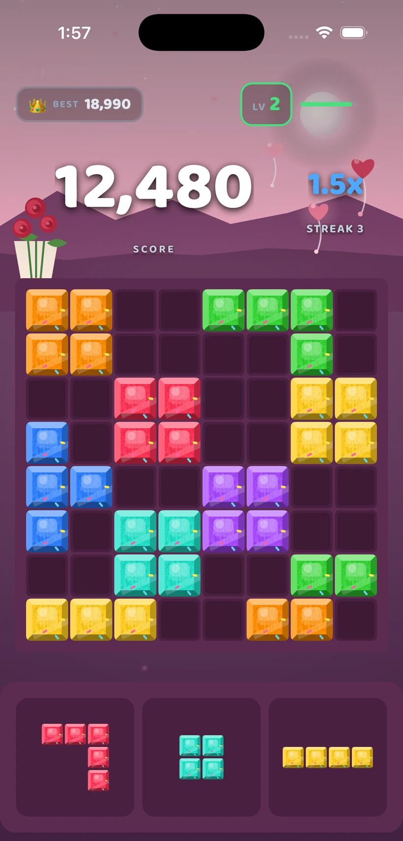 Block Bolt gameplay in the Sweetheart theme