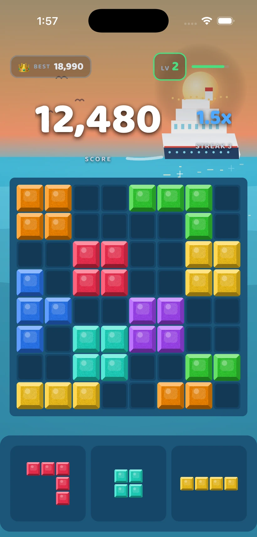 Block Bolt gameplay in the Vacation Cruise theme