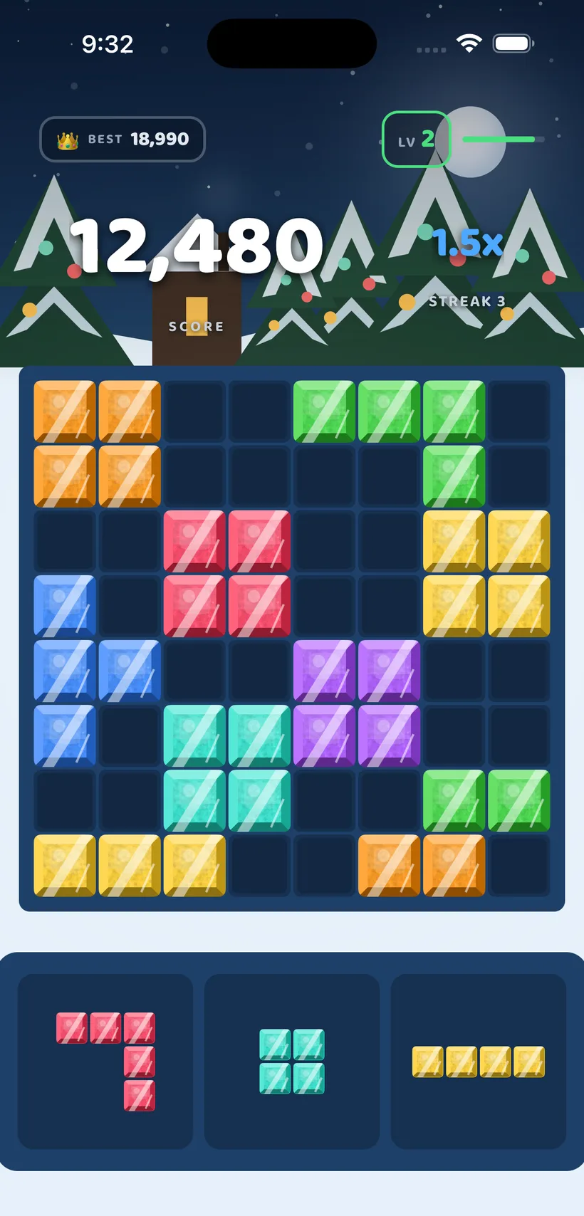 Block Bolt gameplay in the Winter Wonderland theme
